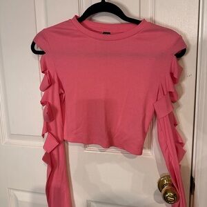 SHEIN Pink Ruffle Sleeve Blouse